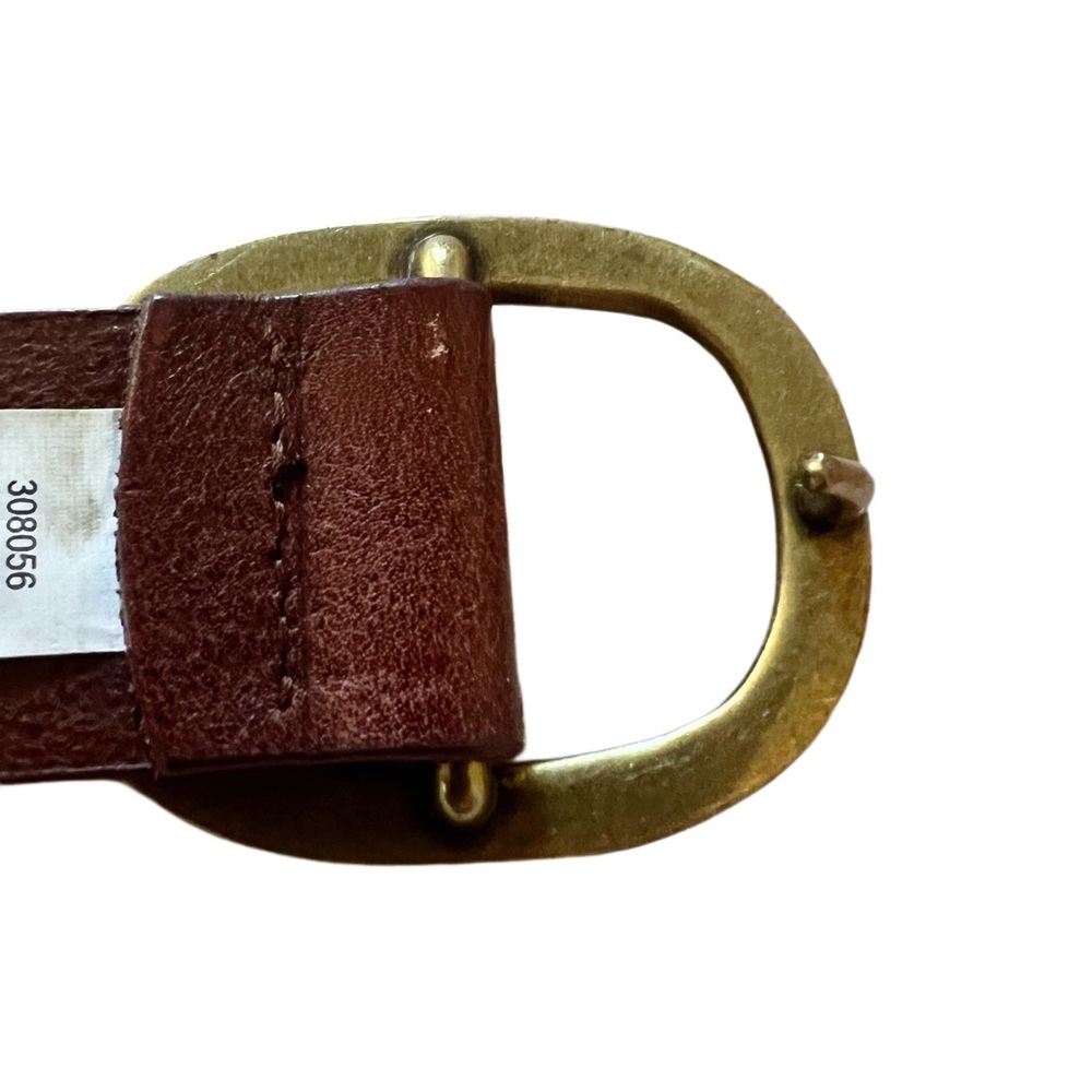 Gap Women’s Brown Leather Belt with Brass Oval Buckle Size Med - Picture 2 of 4